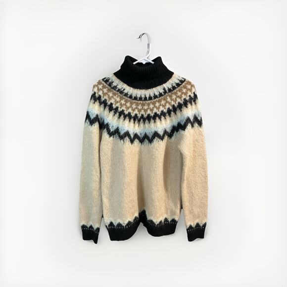 ASOS Beige Turtleneck Fair Isle Icelandic Mohair Blend Sweater Women’s Sz Small - Picture 1 of 10